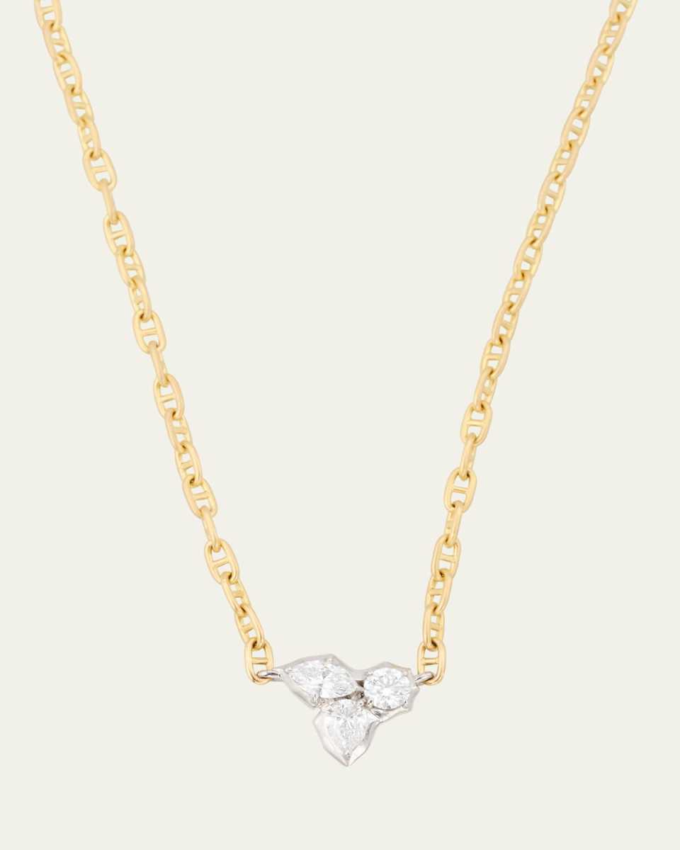 Poppy Two Tone Diamond Cluster Pendant Necklace with Anchor Chain